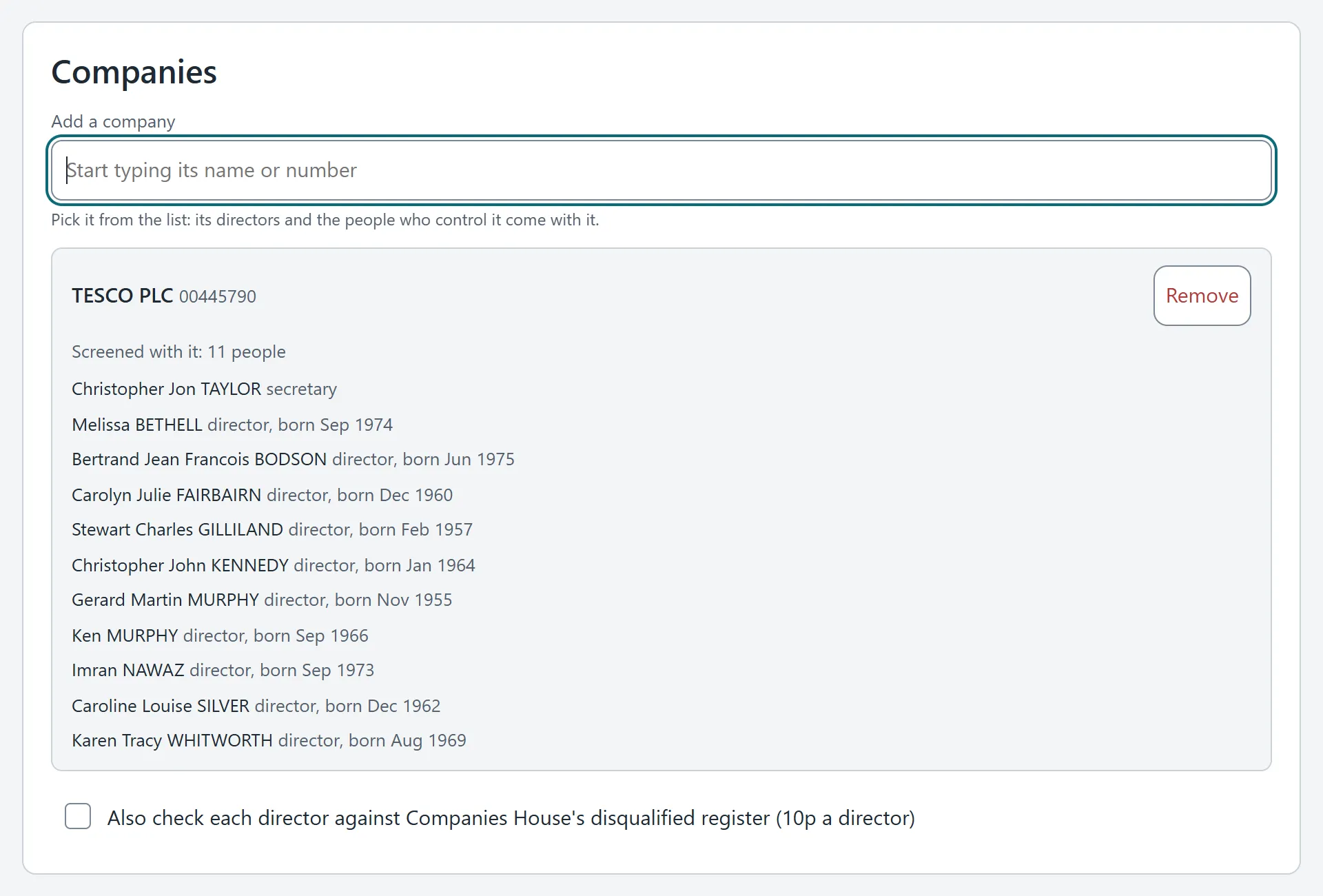 The company added, with its directors and their months of birth