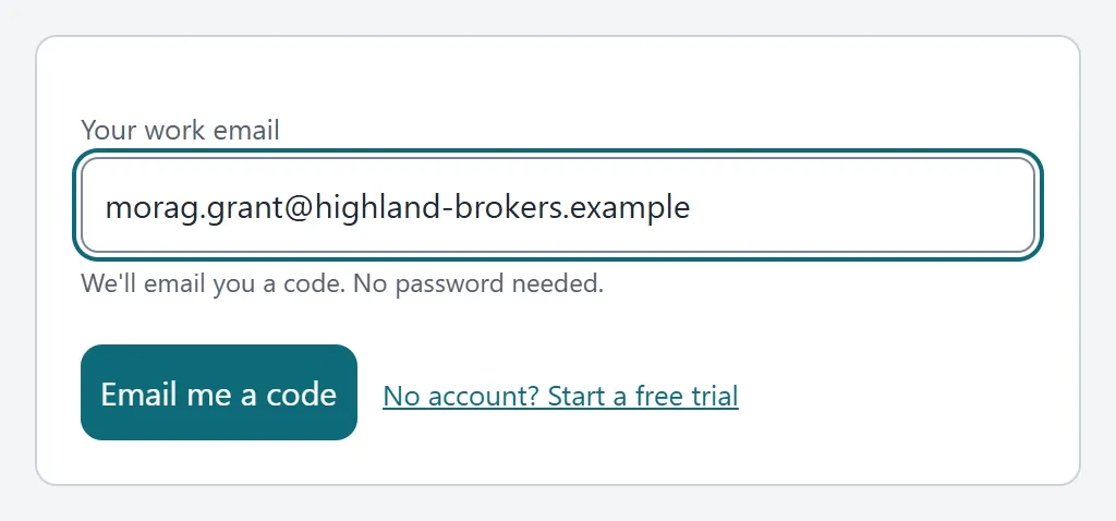The sign-in page, with a work email entered